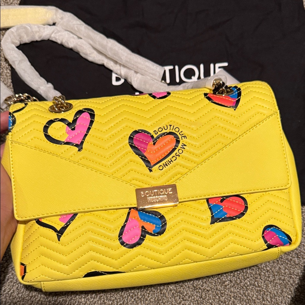 Moschino Yellow Shoulder Bag with Heart Design